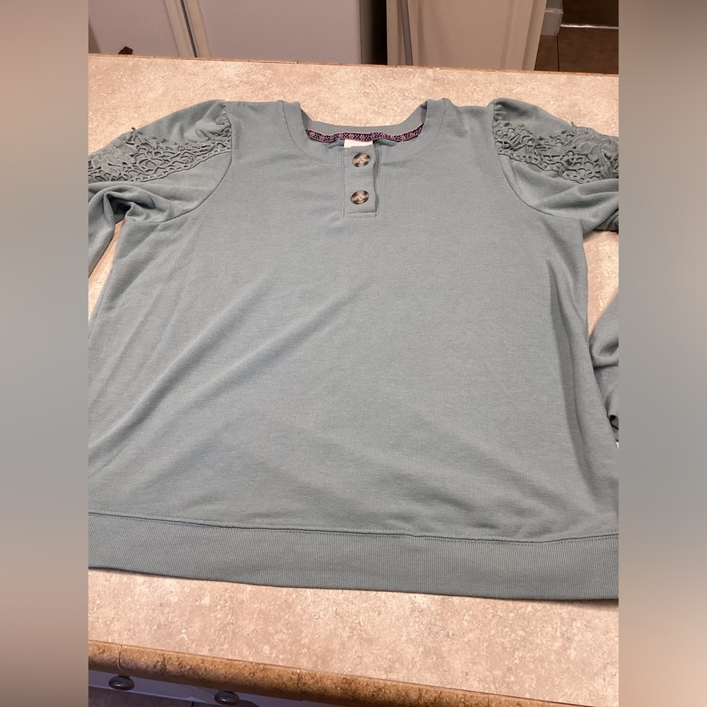 Knox Rose sage long sleeve Henley sweater XXL with lace detail - Picture 4 of 9